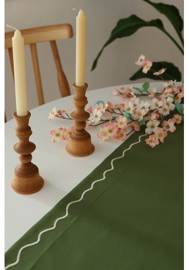 Yakacihome Florina Yeşil 4amerikanservis,1runner,4peçete, 4peçetehalkası Duck Keten Yıkanabilir Leke Tutmaz Set Haki