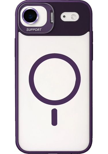 İphone Uyumlu 17 Air Kılıf Remim Magsafe Lensli Kamera Standlı Kapak Derin Mor