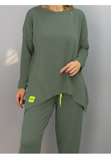 The İstanbul Kadın Iki Iplik Viskon Pamuk Kumaş Arma Detaylı Ikili Takım Haki