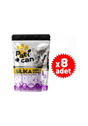 Patican 8 Adet Lavanta Silika Kristal Kedi Kum 5lt
