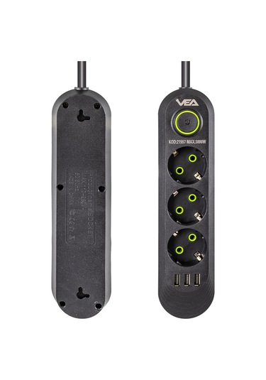 3lü 1.5 Metre Kablolu 3 Usbli Siyah Akım Korumalı Priz Diğer