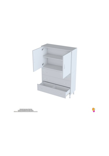 Modilayn İlkim 80 X 138 X 32,5 Cm' Lik Kapak İçi Çift Raflı Ve 3 Çekmeceli Düzen Harikası Dolap Beyaz