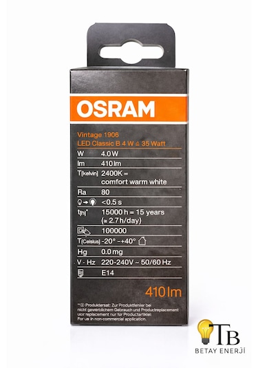 Osram Vintage 1906 Led Classic B 4w 35w E14 2400k Warm White 410 Lm Rustik Ampul 1