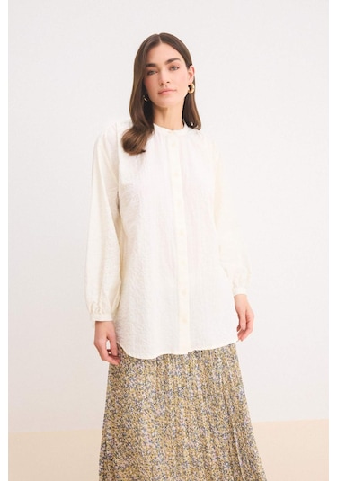 DeFacto Relax Fit Gofre Dokulu Uzun Kollu Tesettür Gömlek Tunik D4145AX25SPER105