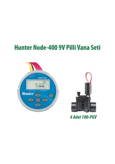 Hunter Node-400 1 İstasyonlu Pilli Kontrol Ünitesi 9v. Ve 4 Adet 100pgv Vana Seti