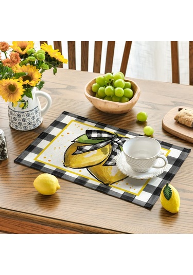 Buffalo Ekose Limon Placemats, 12x18 İnç Yemek Odası İçin 4 Set 2