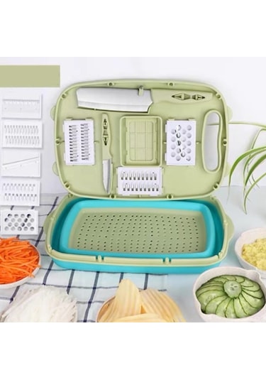 9'u 1 Arada Katlanır Plastik Çok Fonksiyonlu Ev Kesme Tahtası Yeşil