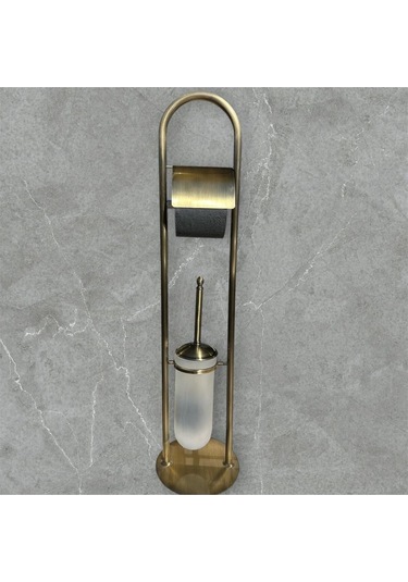 İsaoğlu Yapı Antik Gold Ayaklı Tuvalet Kağıtlığı Ve Klozet Fırçası Vintage Tasarım Pirinç Malzeme Antik Fırça Gold