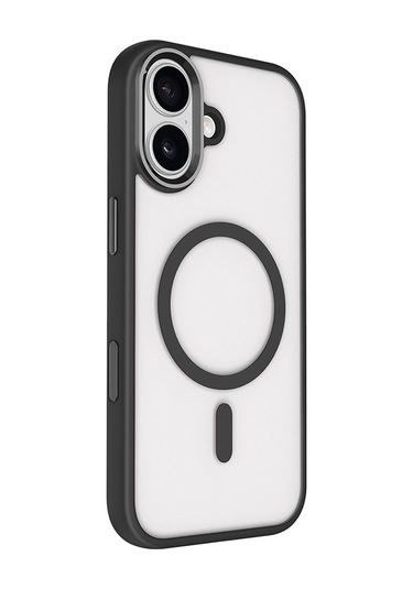 İphone Uyumlu 17 Kılıf Wireless Şarj Özellikli Krom M-safe Silikon Kılıf Siyah