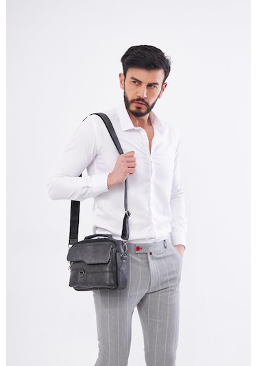 Derinss Deb5119 Hakiki Deri Gri Gölge Erkek El Ve Omuz Çantası 001