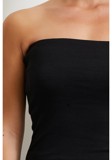 Straplez Top Siyah Siyah