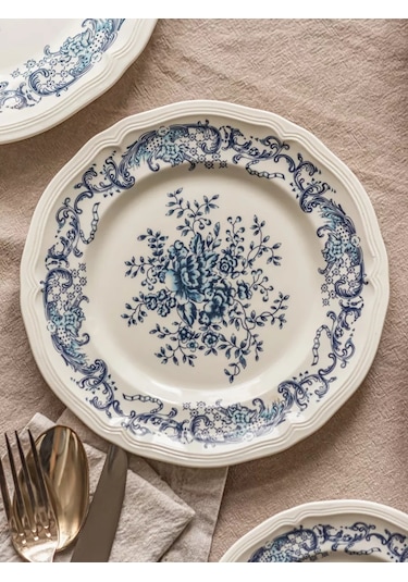 Roomi Seramik Düz Tabak 21 Cm Desenli, Vintage 202452395 Beyaz