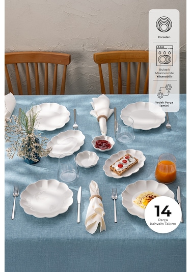 Emsan Gonca 14 Parça 6 Kişilik Kahvaltı Takımı Beyaz