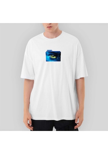 Avatar The Way of Water Blue Line Oversize Beyaz Tişört Beyaz