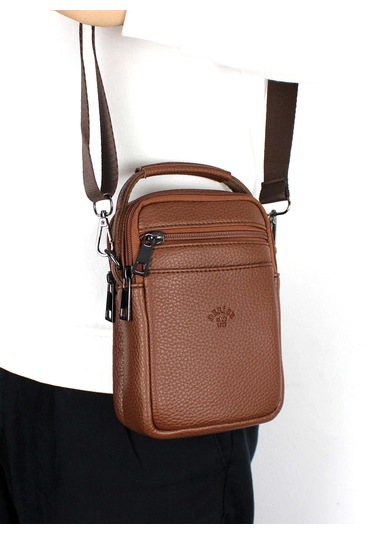 Erkek Taba Çok Cepli Askılı El Ve Omuz Çantası Taba