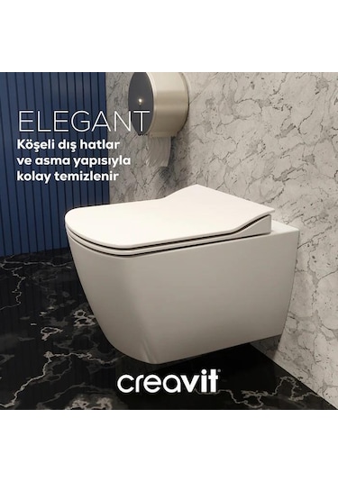 Creavit Elegant Rim-off Asma Klozet + Yavaş Kapanır Kapak + Creavit Gömme Rezervuar Set Beyaz