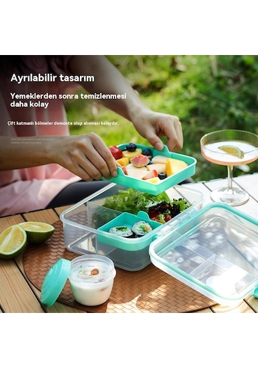 Mengtuo Mikrodalga Fırın Özel Izgara Taşınabilir Çift Katmanlı Öğle Yemeği Kutusu Yeşil 1250ml
