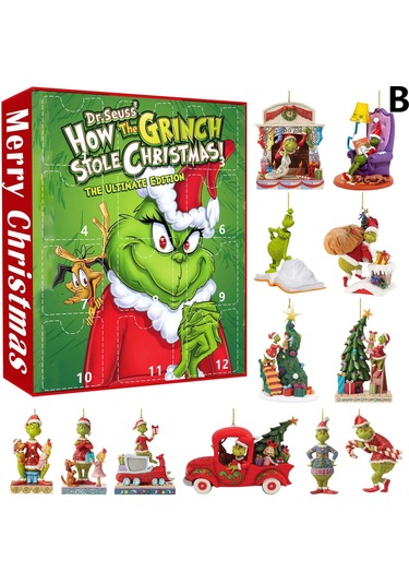 Gajeena Yılbaşı Ağacı Süsü - 12 Saatli Greenwich Şans Kutusu Yeşil Tüylü Canavar Dekoru