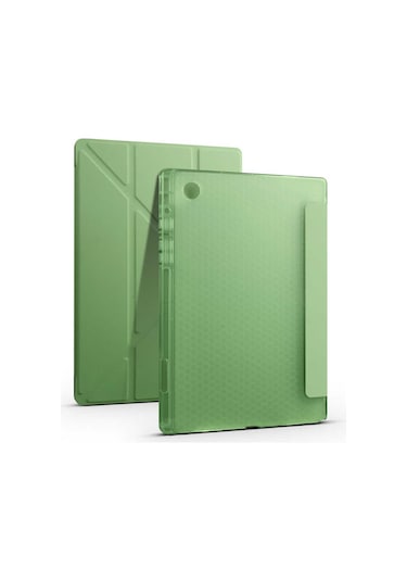 Kilifone - Galaxy Uyumlu Galaxy Tab A8 10.5 Sm-x200 2021 - Kılıf Kalem Bölmeli Stand Olabilen Origami Tri Folding Tablet Kılıfı - Açık Yeşil