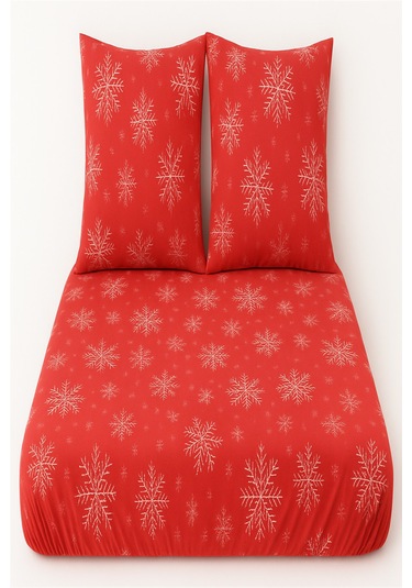 More Home Çift Kişilik Lastikli Çarşaf Seti + Yastık Kılıfı Kar Tanesi Çok Renkli