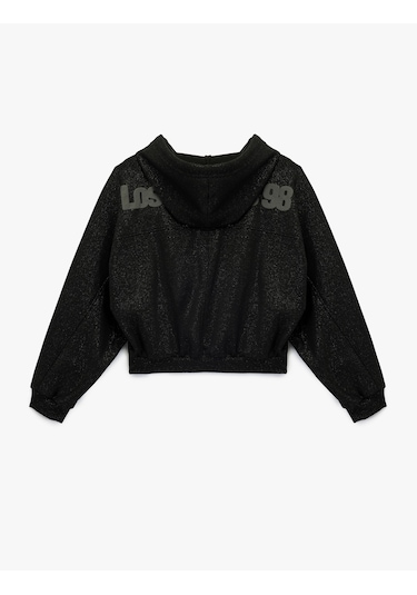 Koton Şardonlu Kapüşonlu Baskılı Cep Detaylı Fermuarlı Sweatshirt Siyah 6wal10488ık Siyah