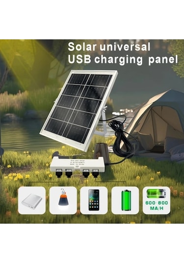 Motion003 6v 6w Güneş Enerjili Şarj Şeridi 4 Usb Portlu 600 800ma Çıkışlı 5 Metre Kablo