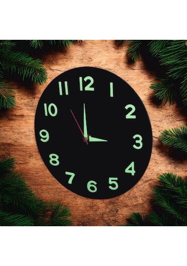 Çocuk Odası Fosforlu 3d Kabartma Rakam Ahşap Mini Duvar Saati Siyah