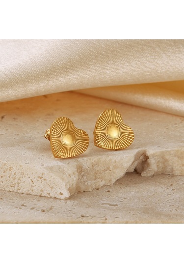 Sones Opk Ge940 1 Çift Vintage Paslanmaz Çelik Şeftali Kalp Şerit Küpe Altın