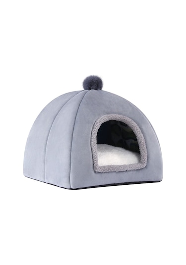 Mufunye Kedi Yatağı, Evcil Hayvanlar İçin Isıltılı Rahat Mağara Tasarımı, Makinede Yıkanabilir Gri