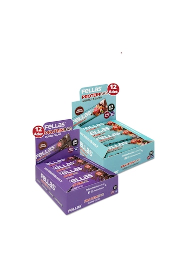 Fellas Protein Bar 32 G Süper Ikili Kutu 24 Adet - Duble Kakaolu X 12 Adet + Fındıklı X 12 Adet