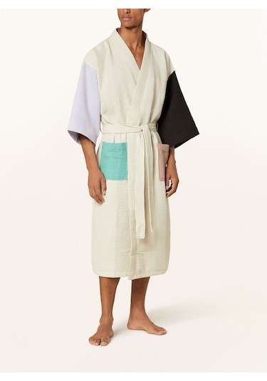 Unisex Kimono, Renk Bloklu, Şal Yakalı, %60 Pamuk, 125 Cm Uzunluk Mor