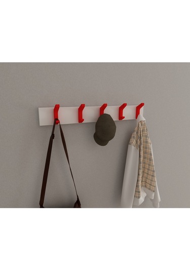 Hepsi3boyutlu Modern Duvar & Kapı Kanca Askılık - 5 Adet Kırmızı Kanca Askılık - Model No : 2 Kırmızı