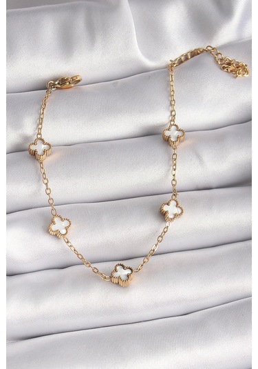 316l Çelik Gold Renk Beyaz Baby Boy Yonca Model Kadın Bileklik
