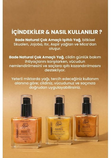 Bade Natural Rose Bitkisel Skualan İçerikli Çok Amaçlı Nemlendirici﻿﻿ Işıltılı Yağ 50 ML