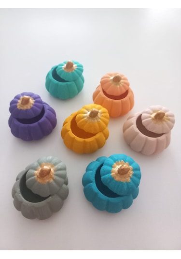 Mini Balkabağı 6'lı Lokumluk, Kahve Yanı Sunumluk Renkli Dekoratif Obje 02