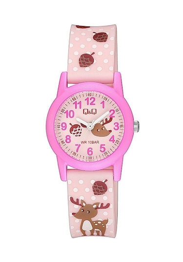 Q&Q V22A-015VY PEMBE SİLİKON KORDON RAKAMLI ÇOCUK KOL SAATİ