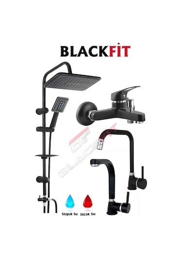 Siyah Tepe Duş Seti Tasarruflu Duş Robotu Banyo Bataryası Mutfak Bataryası Lavabo Bataryası Siyah