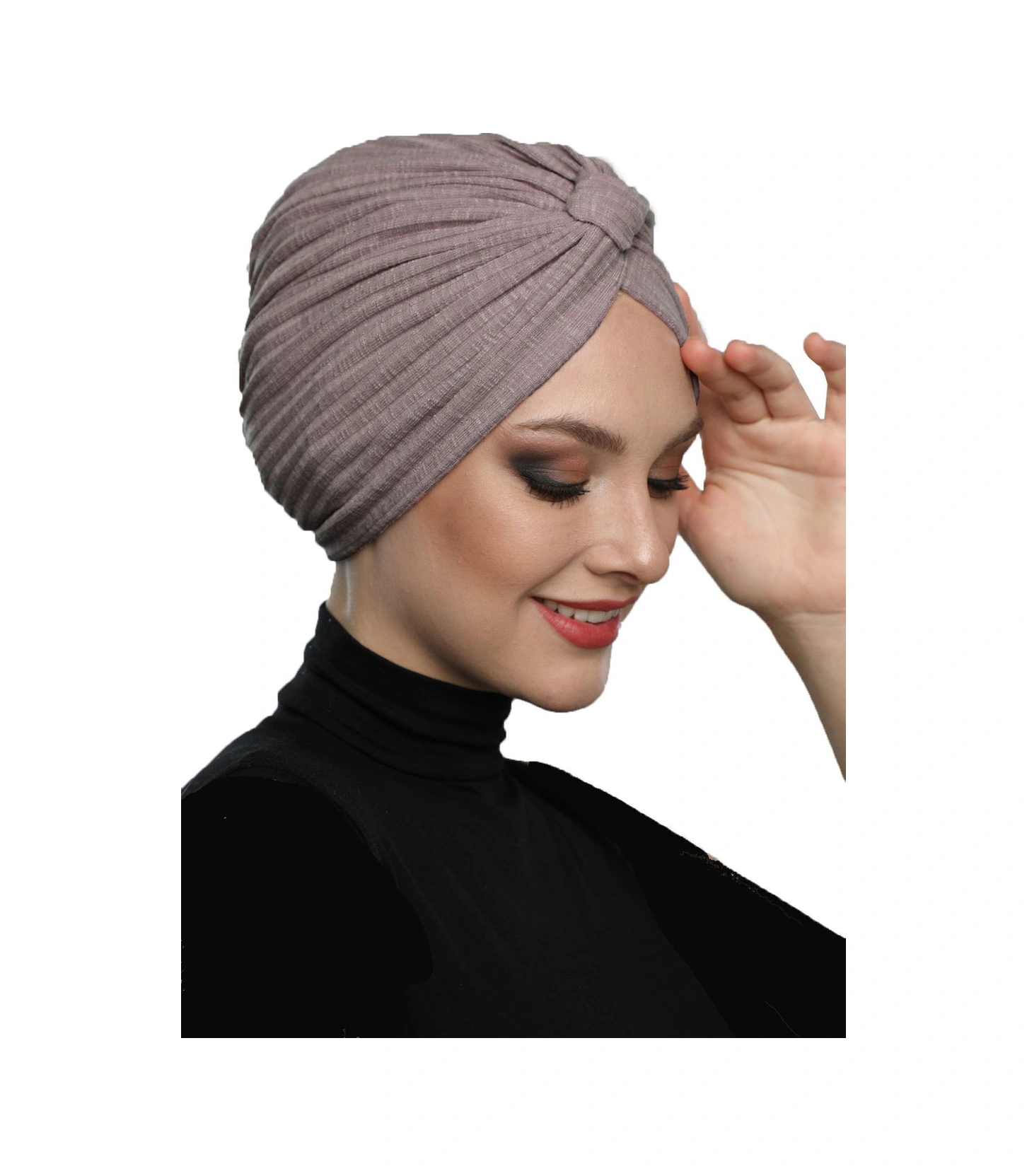 Pamuklu Bantlı Çapraz Astarlı Menekşe Rengi Hazır Türban Tesettür Havuz Bonesi Menekşe