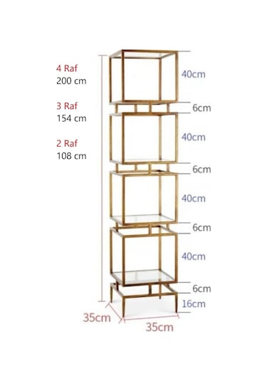 Olope Pirinç Eskitme Metal 3 Raflı Kitaplık Çiçeklik Gümüşlük Duvar Rafı