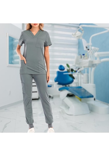 Dolıty Çok Cepli V Yaka İş Elbisesi Ile Nefes Alabilen Xl-gri
