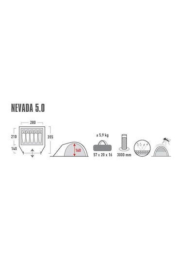 High Peak Nevada 5 Kişilik Kamp Çadırı Gri