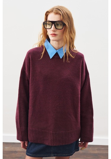 Chunky Oversıze Kazak Bordo Bordo