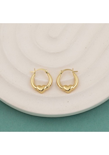 Orta Boy 14 Ayar Altın Kalp Halka Küpe Kpdl35301