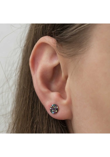 Gumush ​Gümüş Mix Taşlı Daire Küpe