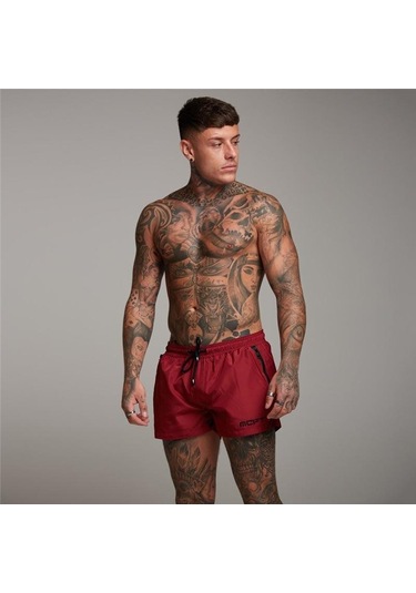 Kırmızı Muscleguys Erkek Baskı İnce Plaj Şort Nefes Alabilir Ve Ter Tutmaz Polyester Sweatshort Spor Salonu Fitness Şort Vücut Geliştirme Elastik Bel Kırmızı