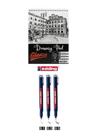 Eskiz Defteri A5 120 Gr 50 Yaprak, Edding Teknik Çizim Kalem Seti