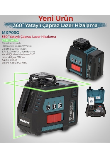 Max Extra Mxp03g 360 Yataylı Çapraz Lazer Hizalama