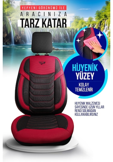 Siyah - Kırmızı Garni Panda Manavgat Serısı Lakos Kumaş Oto Koltuk Kılıfı - Tam Set