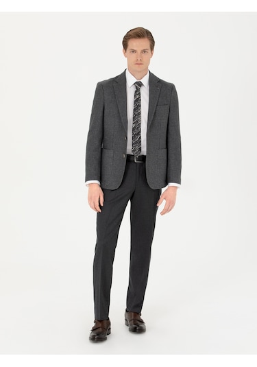 Cacharel Antrasit Slim Fit Yün Karışımlı Kumaş Pantolon Gri