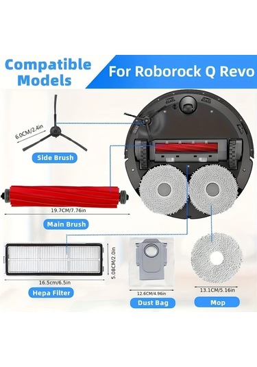 Xuweiwei Roborock 32 Adet Q Revo P10 Robot Süpürge Aksesuar Seti 2 Ana Fırça 4 Hepa Filtre 8 Yan Fırça 8 Mop Ped 8 Emme Torbası